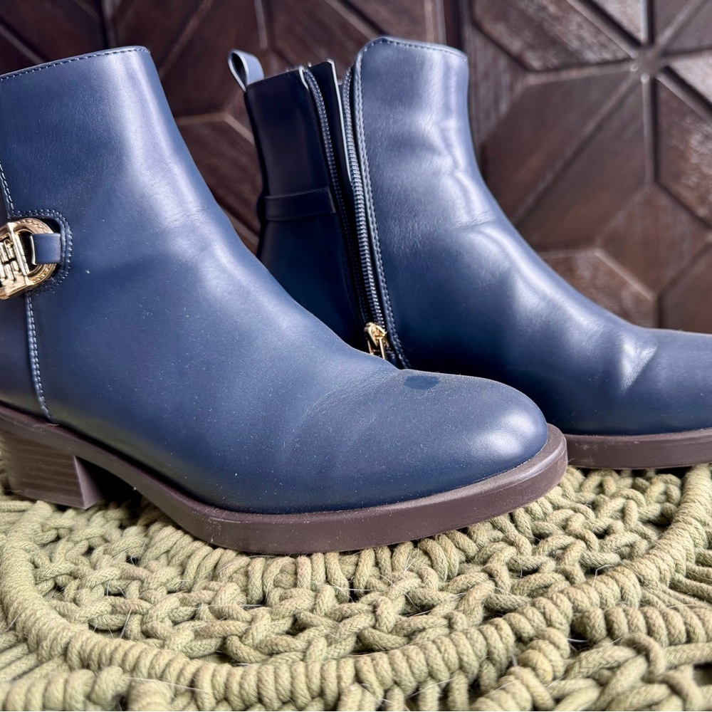 Tommy Hilfiger Navy Ankle Boots with Gold Buckle